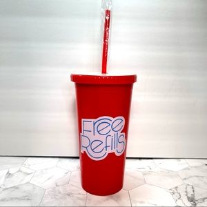 NWT Ban.do Free Refills Bright Red Tumbler with Straw